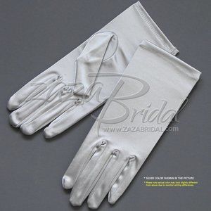 Shiny Stretch Satin Dress Gloves Wrist Length 2BL - Silver